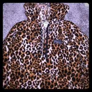 PINK Sherpa Cheetah Print Pullover